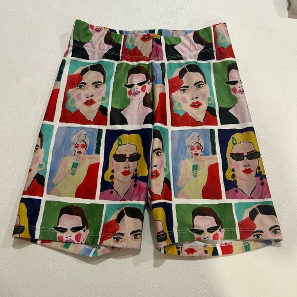 ZARA x Natacha Paschal Face Print Shorts Women’s Small | Colorful Art Graphic Hi - Picture 3 of 8